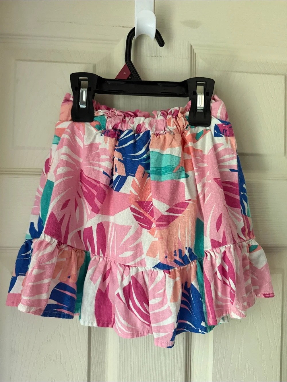 Tropical Print Ruffle Mini Skort - Pink & Teal